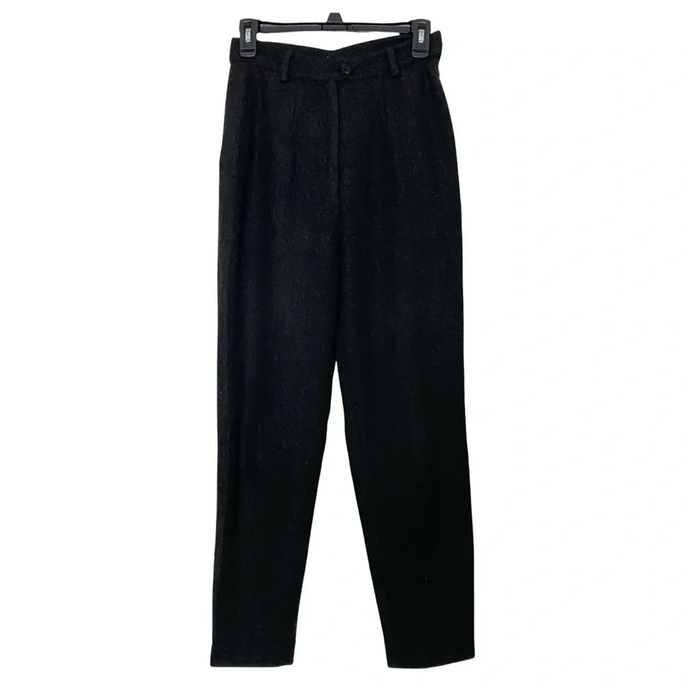 7115 By Szeki Wool Pants Womens Size Small Black Gray Tapered High Rise Waist